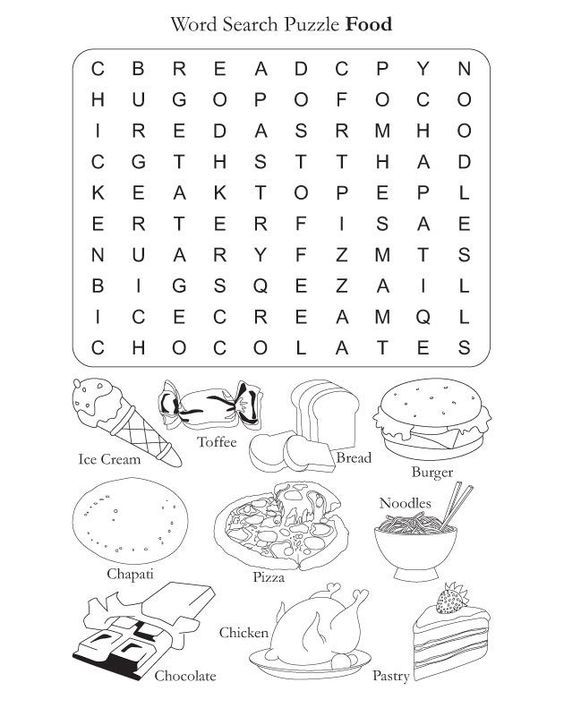 Food Vocabulary Words Word Search Puzzle Worksheet
