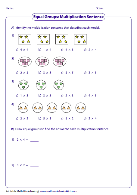 Multiplication Models Worksheets