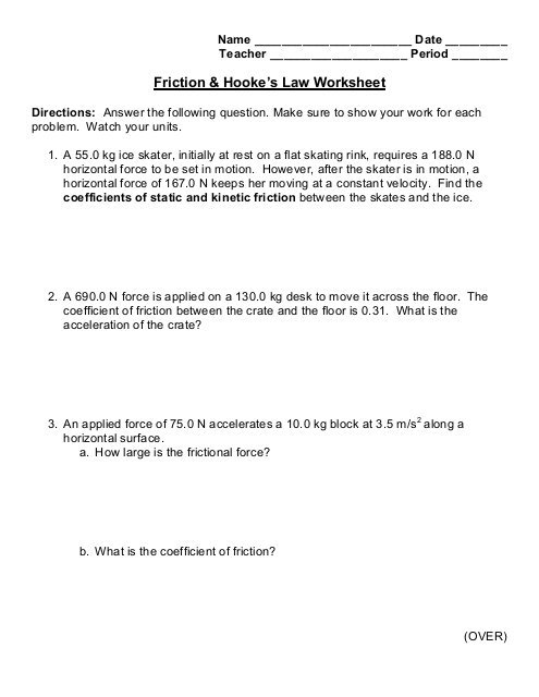 Friction & Hooke's Law Worksheet