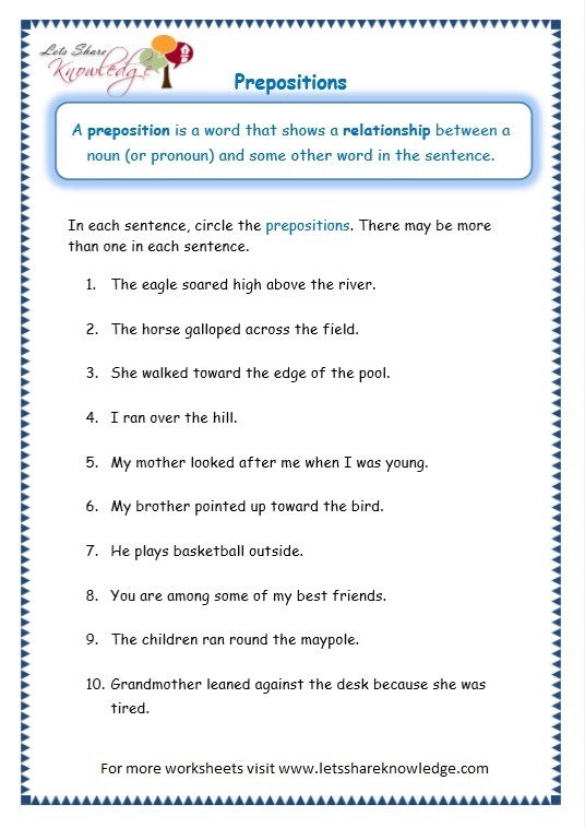 Prepositions Worksheets Grade 3