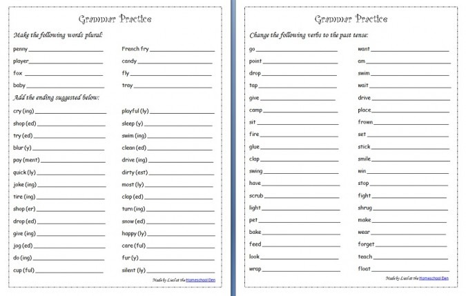 Irregular Verb Practice And Plural Nouns (free Grammar Worksheets