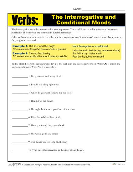 The Interrogative And Conditional Mood Verb Worksheet