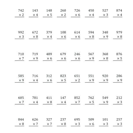 Three Digit Multiplication Worksheets Pdf â Spechp Info