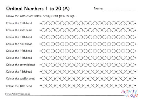 Ordinal Numbers To 20