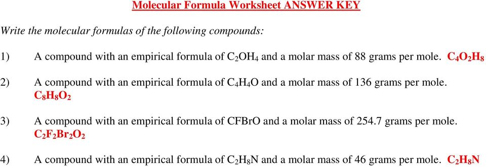 Percent Composition And Molecular Formula Worksheet | Free Worksheets