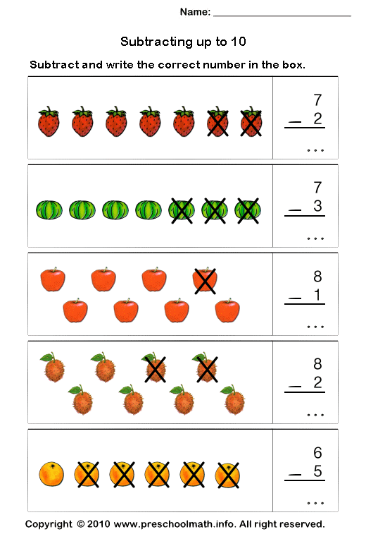 Free Preschool Subtraction Math Worksheets