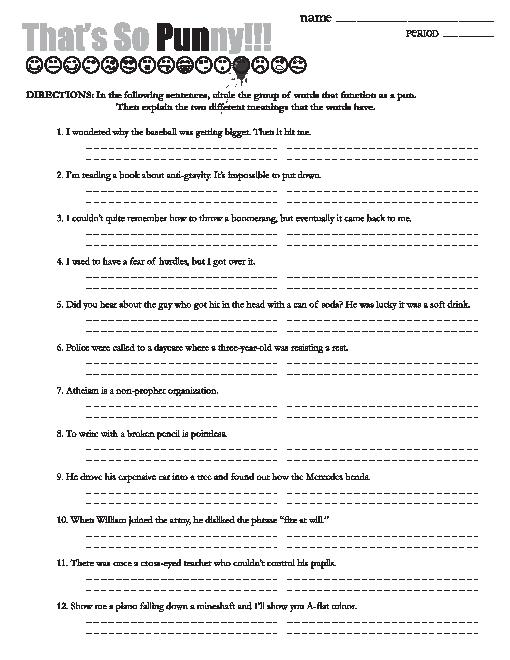 Pun Worksheets Middle School