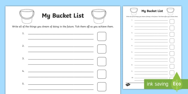 My Bucket List Worksheet   Activity Sheet