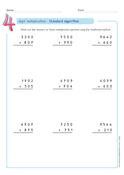Standard Algorithm Multiplication Pdf Worksheets & Examples