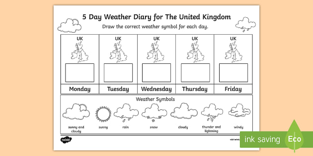5 Day Weather Diary For The United Kingdom Worksheet   Activity Sheet