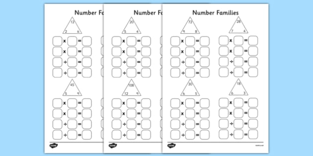 Number Families Multiplication And Division Worksheet   Activity Sheet