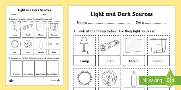 Light And Dark Sources Cut And Stick Activity Sheet
