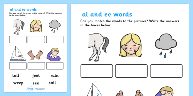 Ai' And 'ee' Sounds Matching Activity Worksheet