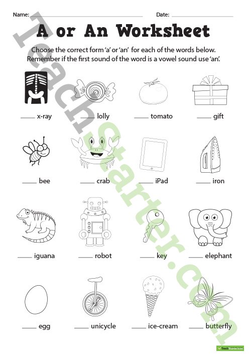 A An Or The Worksheets
