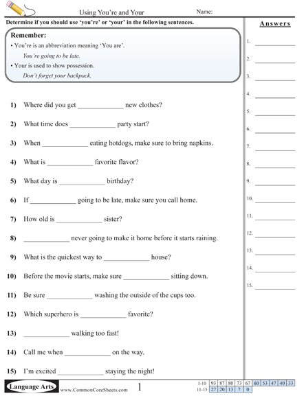 Common Misuses Worksheets