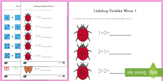 Doubles Minus One With Pictures Activity Sheets