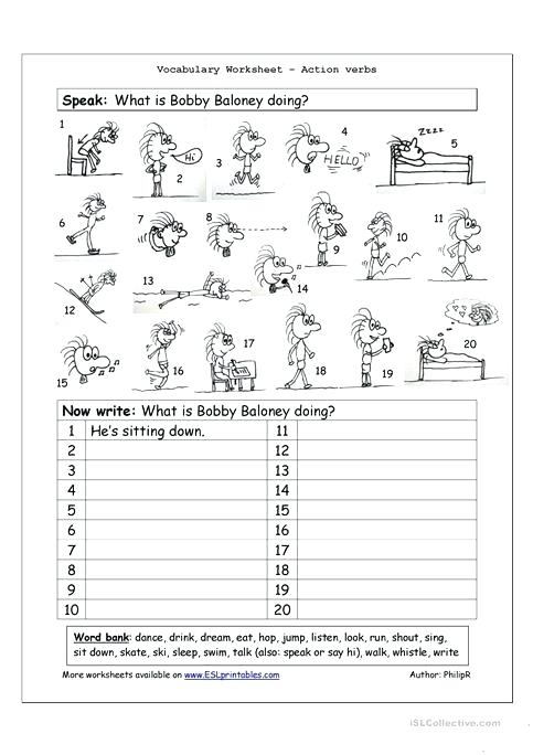 Vocabulary Matching Worksheet Action Verbs Fun Activities Games 1