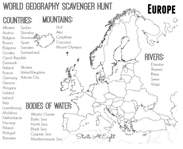 World Geography Scavenger Hunt  Europe ~ Free Printable