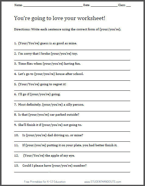 Your You're Worksheet