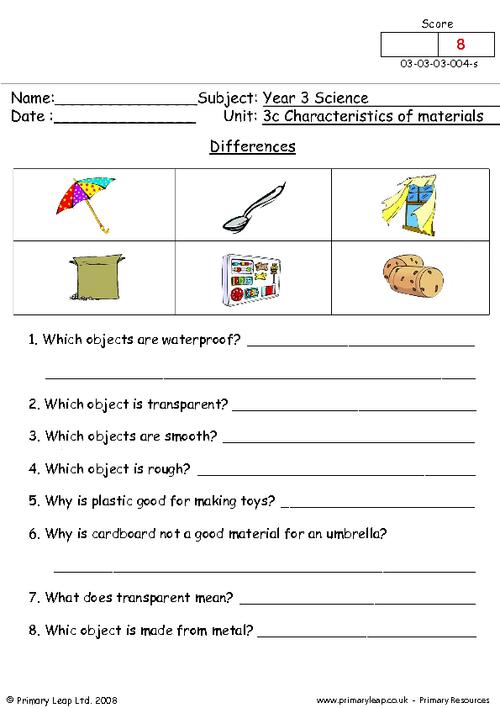 Properties Of Materials Worksheet For Grade 2