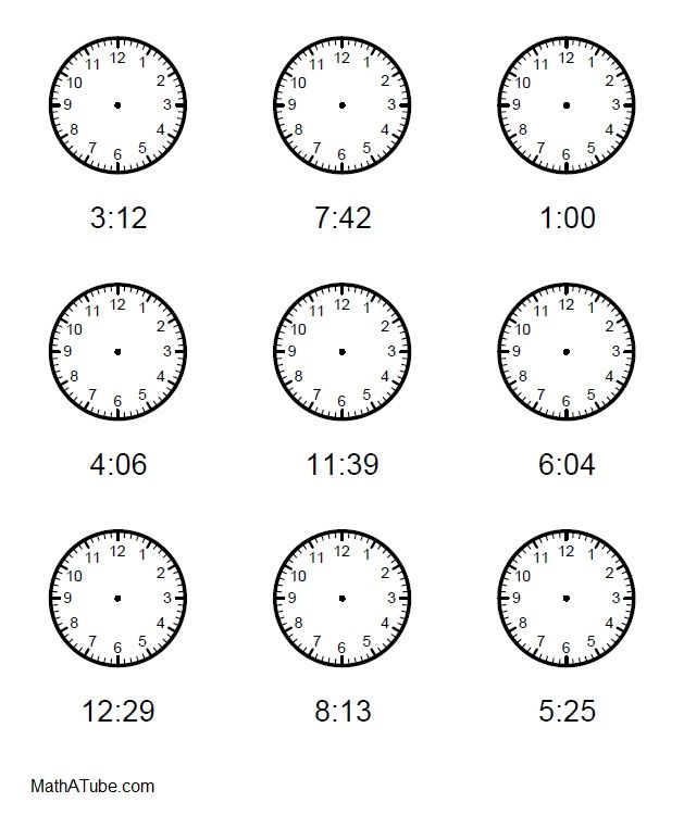 Free Telling Time Worksheets, Missing Hands Time Clock