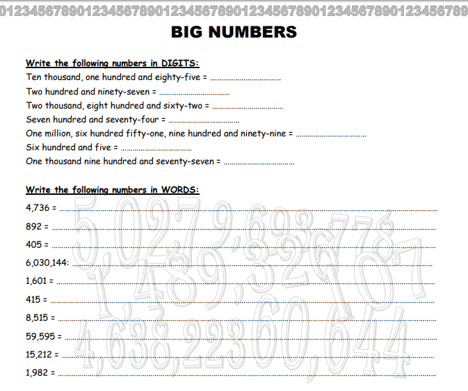 29 Free Large Numbers Worksheets