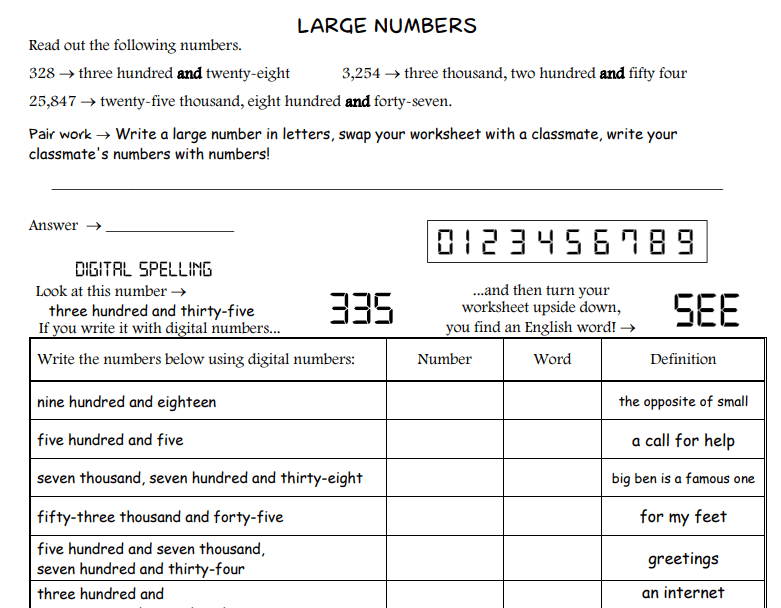 29 Free Large Numbers Worksheets