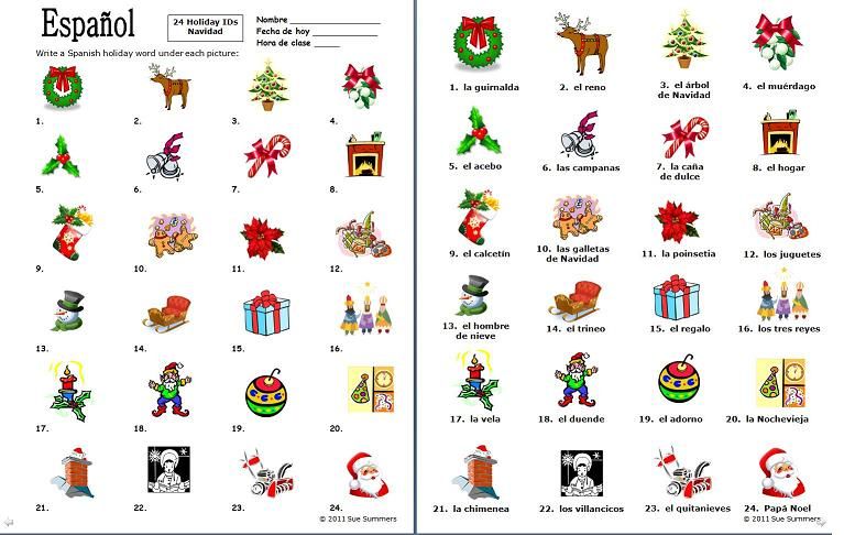 Spanish Christmas Vocabulary 24 Image Ids Worksheet By Sue Summers