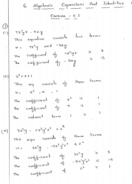 Algebraic Expressions And Identities Rd Sharma Class 8 Solutions