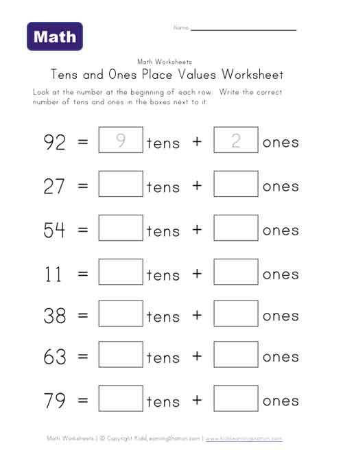 Tens Ones Place Value Worksheet