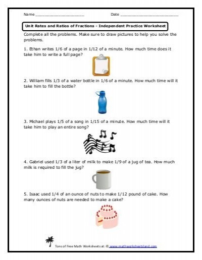 Unit Rates And Ratios Of Fractions Independent Practice Worksheet