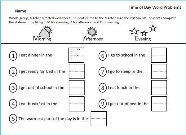 Worksheet For Morning, Afternoon Evening, Part Of The Time Packet