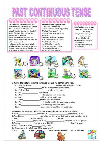 Past Continuous Tense Worksheets Esl