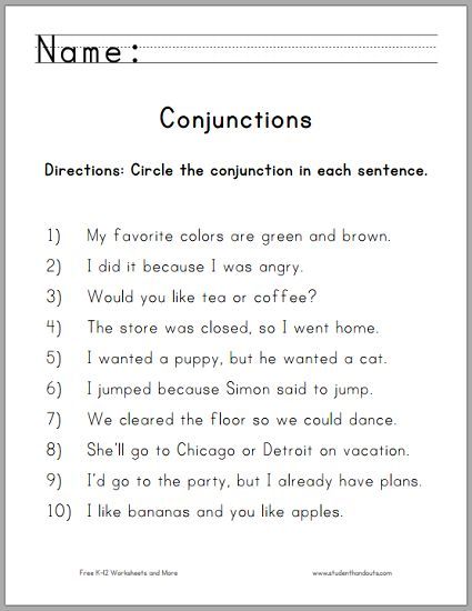 Circle The Conjunctions Worksheet For Grade One