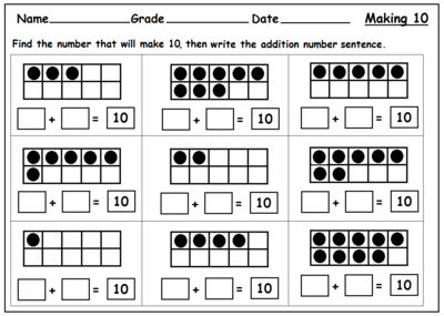 Addition Worksheets First Grade Ten Frame Addition Worksheets