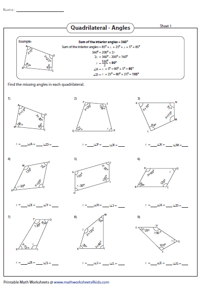 Quadrilateral Worksheets