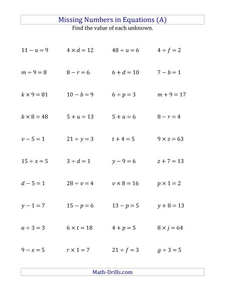 Algebra Worksheets