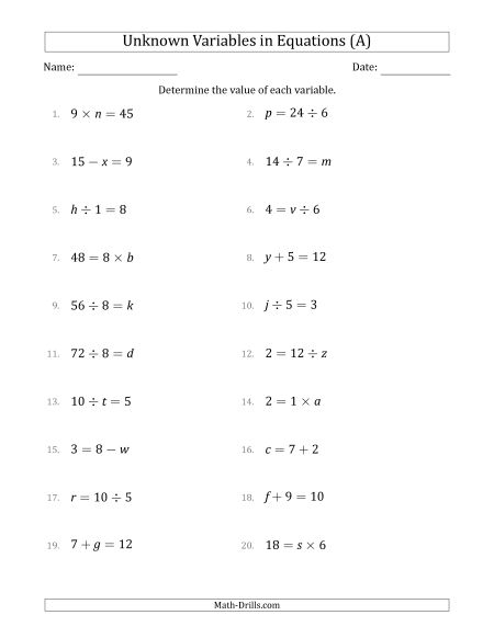 Algebra Worksheets
