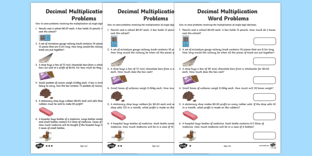 Multiply Single Digit Decimals Word Problems Worksheet   Activity