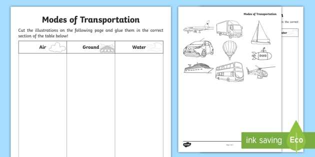 Modes Of Transportation Cut And Glue Worksheet   Worksheet