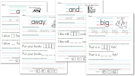 Free Kindergarten Worksheets  Sight Word Sentences (pre
