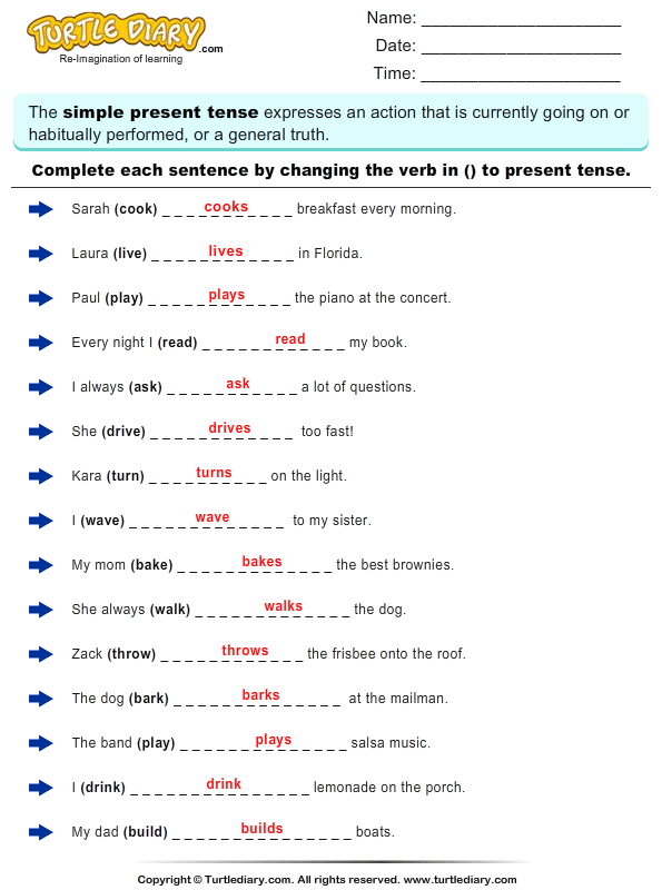 New 922 Simple Present Tense Worksheets For Grade 1