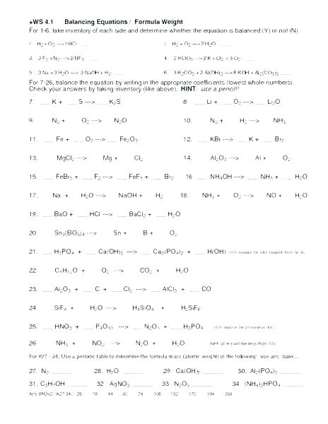 Printable Balancing Equations Practice Problems Answer Key | Free ...