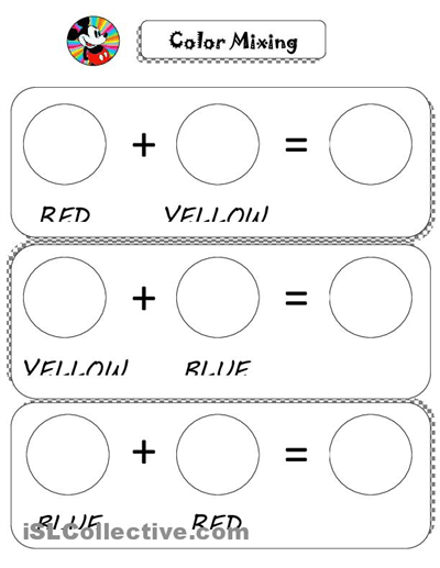 Color Mixing Worksheets Kindergarten