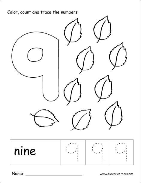 Number 9 Tracing And Colouring Worksheet For Kindergarten