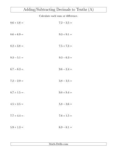 Decimals Worksheets