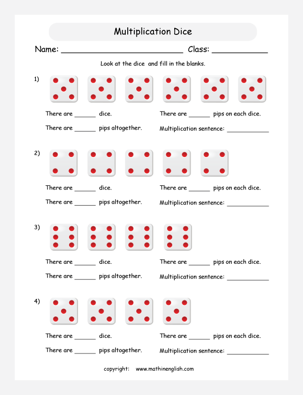 Math Multiplication Worksheet With Dice And Groups Of 4,5 And 6