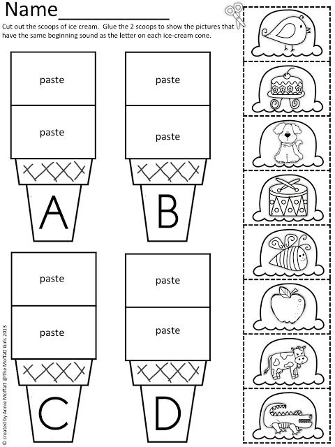 Beginning Sound Scoops! Color,cut And Paste The Beginning Sound