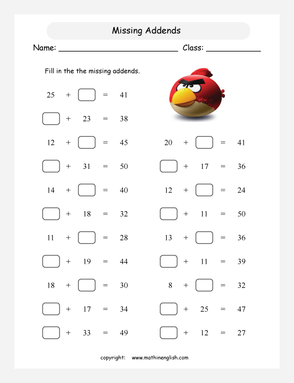 Find The Missing Number Addition And Subtraction Worksheets