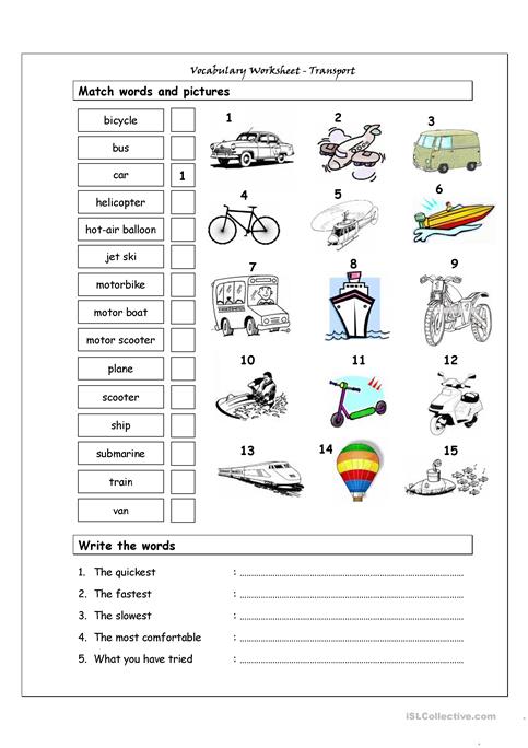 Esl Transportation Worksheets Vocabulary Matching Worksheet